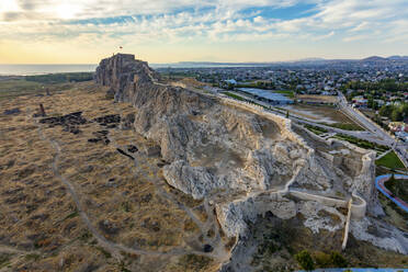 Aerial view of Castle of Van and ruins of Tushpa, Van, Turkey. - AAEF23970