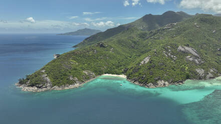 Aerial view of the coastline, northwest, Mahé, Seychelles. - AAEF24073