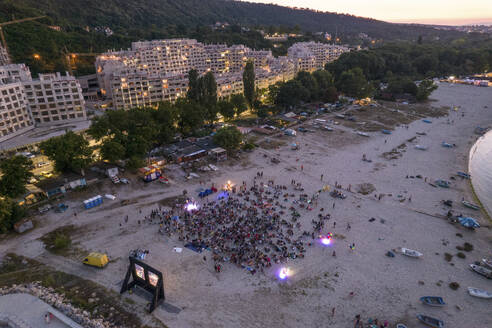 Aerial View of The Quarantine Film Festival, Asparuhovo Beach, Varna, Bulgaria at Night. - AAEF24087