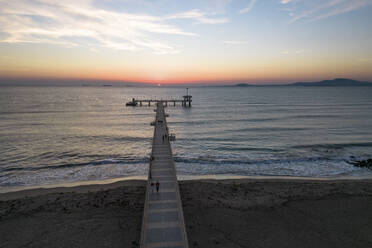 Aerial view of Bridge of Burgas at Black Sea Coast at Sunrise, Bulgaria. - AAEF24089