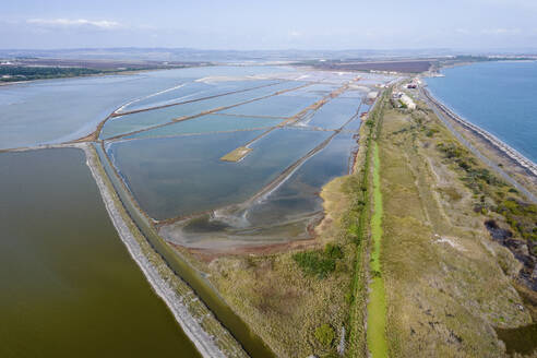 Aerial view of Burgas Salt Pans, Lake Atanasovsko, Bulgaria. - AAEF24101