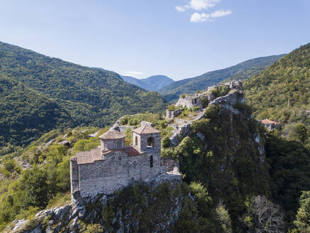 Aerial view of Ancent Asen's Fortress in Rhodope Mountains, Bulgaria. - AAEF24131