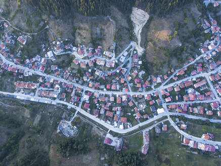 Aerial view of Chepelare Town in the Rodopi Mountains, Bulgaria. - AAEF24133