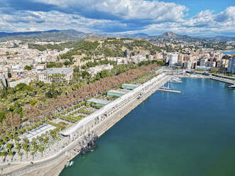 Aerial view of the small port and harbour in Malaga, Andalusia, Spain. - AAEF24153