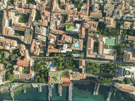 Aerial view of Sorrento, a small town along the coast facing the Mediterranean Sea near Naples, Campania, Italy. - AAEF24244