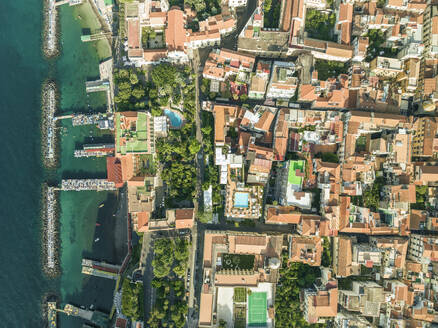 Aerial view of Sorrento, a small town along the coast facing the Mediterranean Sea near Naples, Campania, Italy. - AAEF24245