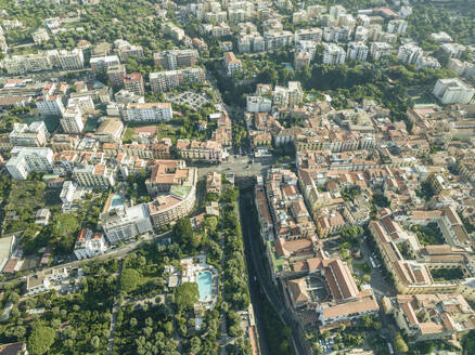 Aerial view of Sorrento downtown, a small town along the coastline in Campania, Naples, Italy. - AAEF24247