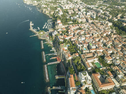 Aerial view of Sorrento, a small town along the coast facing the Mediterranean Sea near Naples, Campania, Italy. - AAEF24251