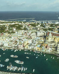 Aerial view of Procida Old town with a small harbour on Procida Island, Flegree Islands archipelagos, Naples, Campania, Italy. - AAEF24351