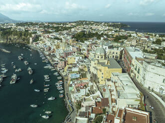 Aerial view of Procida Old town with a small harbour on Procida Island, Flegree Islands archipelagos, Naples, Campania, Italy. - AAEF24373
