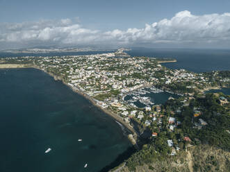 Aerial view of Chiaiolella and Ciraccio beach on Procida Island, Flegree islands archipelagos, Naples, Campania, italy. - AAEF24393