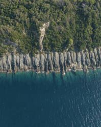 Luftaufnahme der zerklüfteten Küstenlinie der Insel Vivara auf der Insel Procida, Blick auf das Naturschutzgebiet, Archipel der Flegree-Inseln, Neapel, Kampanien, Italien. - AAEF24416