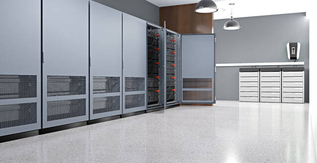3D render of modern battery storage for small business - VTF00668