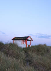 Beach huts and grass on dunes at sunset - FOLF12574