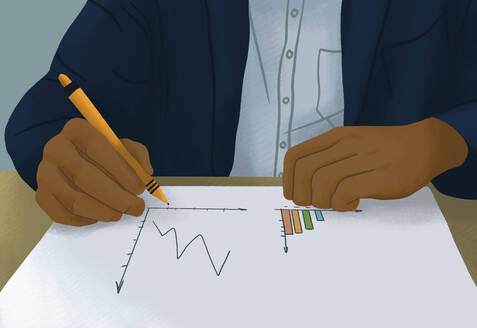Close up businessman with pencil drafting charts - FSIF06758