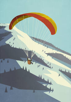 Man paragliding in snowy winter mountains - FSIF06761