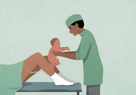 Doctor delivering baby with umbilical cord in hospital - FSIF06784