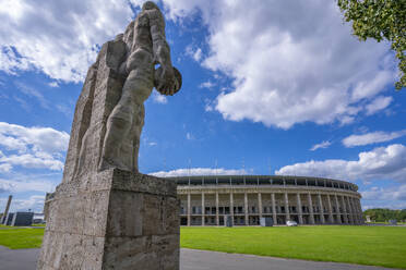 View of exterior of Olympiastadion Berlin and statues, built for the 1936 Olympics, Berlin, Germany, Europe - RHPLF28879