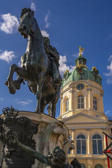 View of Charlottenburg Palace and statue of Great Elector Frederick William at Schloss Charlottenburg, Berlin, Germany, Europe - RHPLF28887