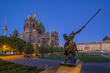 View of Berliner Dom (Berlin Cathedral) viewed from Neues Museum at dusk, Berlin, Germany, Europe - RHPLF28894