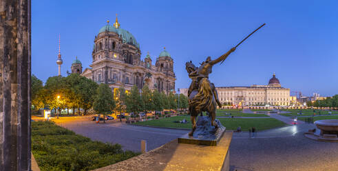 View of Berliner Dom (Berlin Cathedral) viewed from Neues Museum at dusk, Berlin, Germany, Europe - RHPLF28898