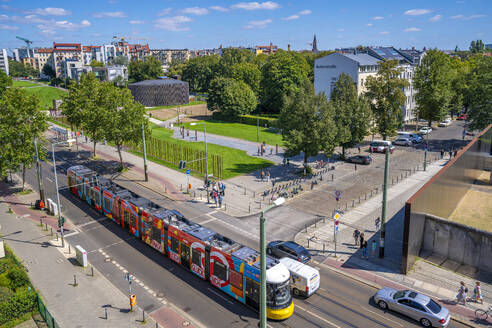 Elevated view of the Berlin Wall Memorial, Memorial Park, Bernauer Strasse, Berlin, Germany, Europe - RHPLF28914