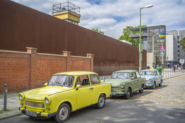 View of Trabant cars at the Berlin Wall Memorial, Memorial Park, Bernauer Strasse, Berlin, Germany, Europe - RHPLF28918