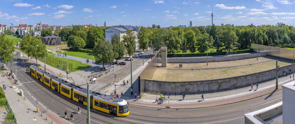 Elevated view of the Berlin Wall Memorial, Memorial Park, Bernauer Strasse, Berlin, Germany, Europe - RHPLF28929