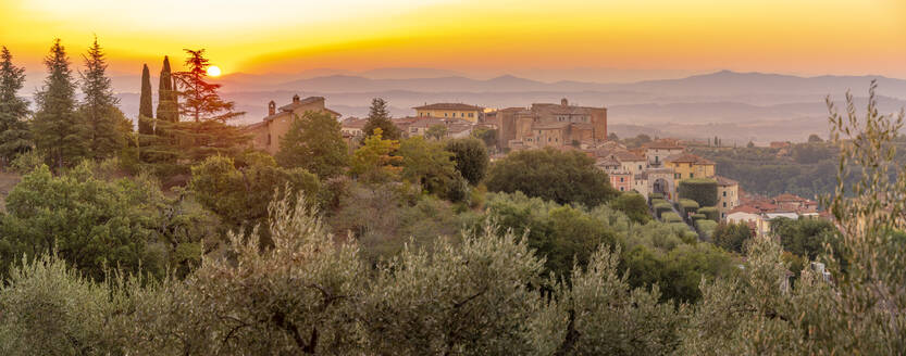 View of sunrise over Chianciano Terme, Province of Siena, Tuscany, Italy, Europe - RHPLF29057