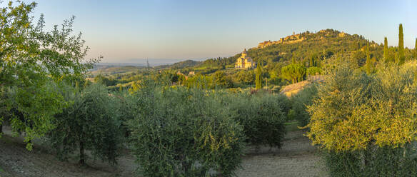 View of medieval hilltop town of Montepulciano, Montepulciano, Province of Siena, Tuscany, Italy, Europe - RHPLF29059