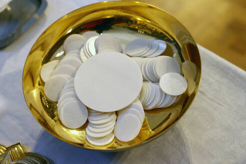 Eucharist table, Catholic Mass, Saint-Gervais baroque church, Saint-Gervais, Haute-Savoie, France, Europe - RHPLF29205