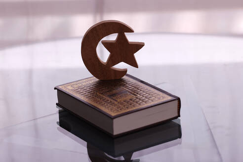 Star, cresent and Quran three symbols of Islam, Vietnam, Indochina, Southeast Asia, Asia - RHPLF29237