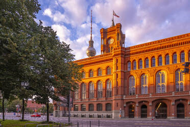 View of Rotes Rathaus (Town Hall) at sunset, Nikolai District, Berlin, Germany, Europe - RHPLF29266