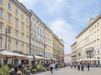 Cafe lined street, Trieste, Friuli Venezia Giulia, Italy, Europe - RHPLF29316