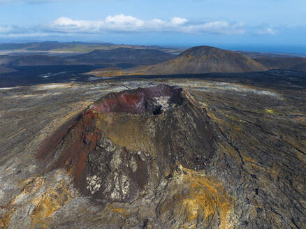 Aerial view of the volcanic cone in eruption area near to Reykjavik, Icelandic southern coast, Iceland, Polar Regions - RHPLF29432