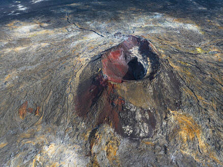 Aerial view of volcanic cone in the eruption area near to Reykjavik, Icelandic southern coast, Iceland, Polar Regions - RHPLF29435