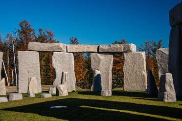 Close up of Stonehenge copy in Makomanai Takino Cemetery, Sapporo, Hokkaido, Japan, Asia - RHPLF29468