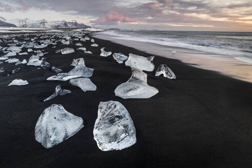 Ice shards, Diamond Beach, Jokulsarlon, sunrise, Iceland, Polar Regions - RHPLF29600