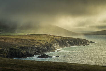 Rain sweeping across cliff tops, Dingle Peninsula, County Kerry, Munster, Republic of Ireland (Eire), Europe - RHPLF29607