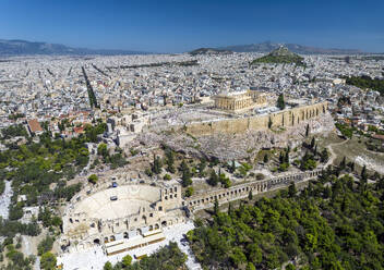 The Acropolis and Odeon of Herodes Atticus, aerial view, Athens, Greece, Europe - RHPLF29709