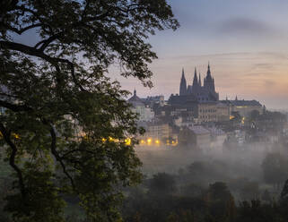 Prague Castle and St. Vitus Cathedral at dawn from Petrin Hill, UNESCO World Heritage Site, Prague, Czechia (Czech Republic), Europe - RHPLF29755