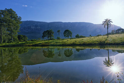 Bäume, die sich in einem Teich spiegeln, Serra da Canastra, Bundesstaat Minas Gerais, Brasilien, Südamerika - RHPLF29896