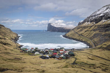 View of Tjornuvík village and bay, Streymoy Island, Faroe Islands, Denmark, Europe - RHPLF29912