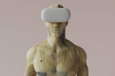 3D render of shirtless man wearing VR headset - GCAF00503