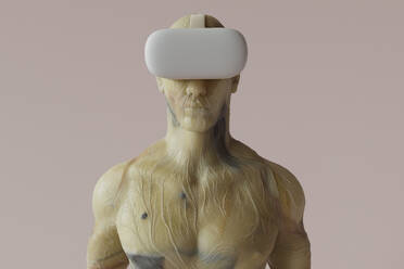 3D-Rendering eines hemdlosen Mannes mit VR-Headset - GCAF00503