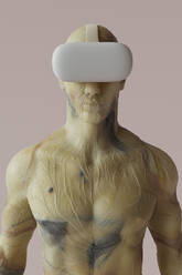 3D render of shirtless man wearing VR headset - GCAF00504
