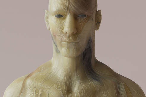 3D-Rendering eines hemdlosen gelbhäutigen Mannes - GCAF00507