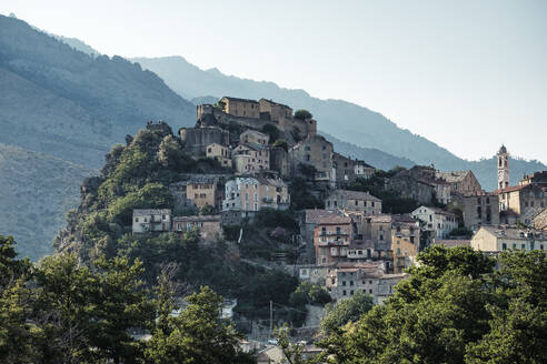 France, Haute-Corse, Corte, Hillside town on Corsica island - WFF00740