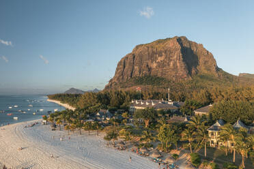 Aerial view of a luxury resort along the beach near Le Morne mountain, Riviere Noire, Mauritius. - AAEF24627