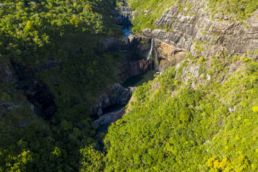 Aerial view of the Sept Waterfall along the Tamarin River (Riviere Tamarin) in Riviere Noire district, Mauritius. - AAEF24638